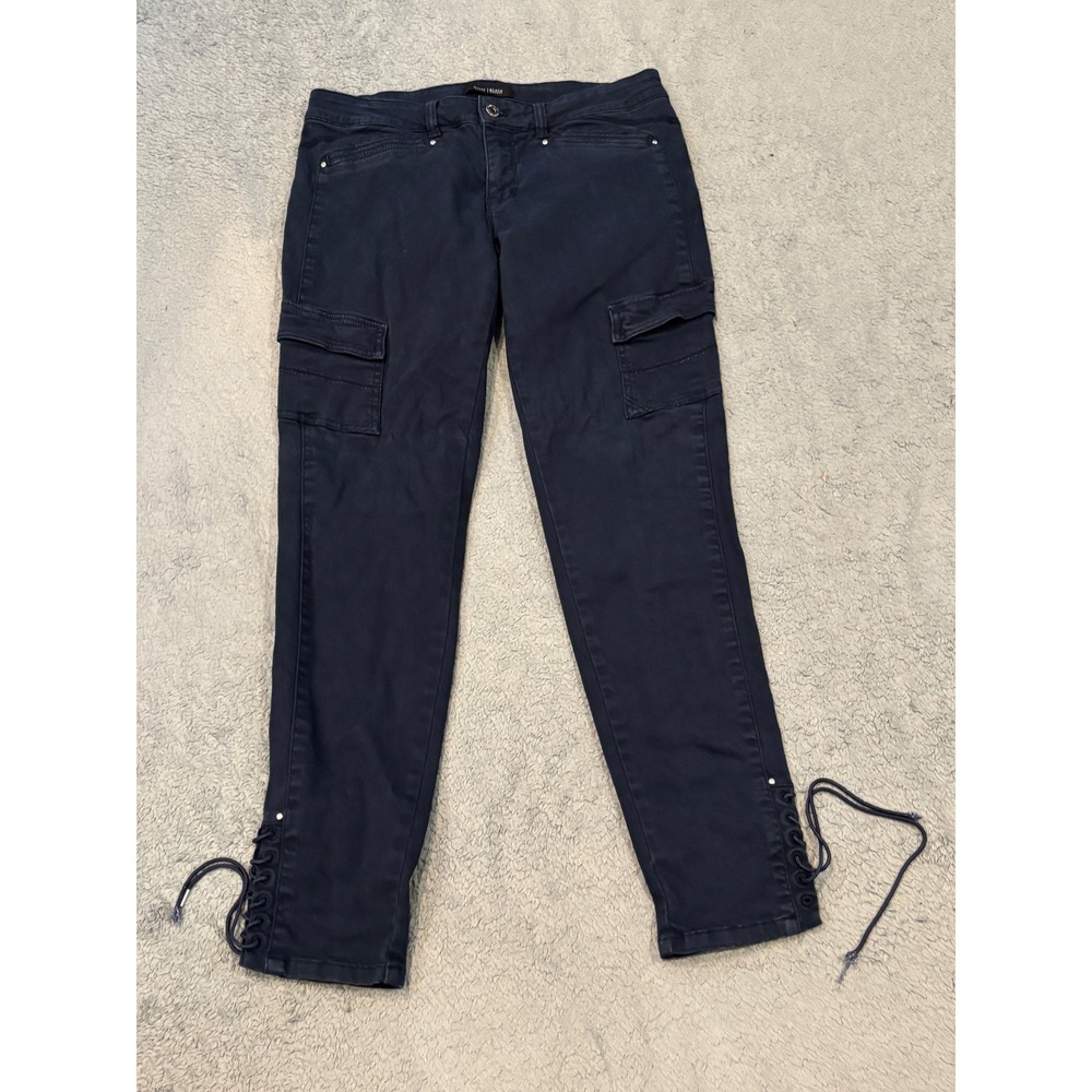 White House Black Market Skinny Cargo Pants Navy Blue Lace Up Ankle Size 8R